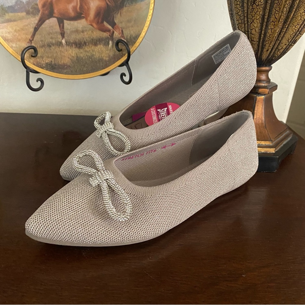 Skechers Cleo Pointed Toe Ballet Flats Sparkle Knit Glitzy Women’s 9.5 Shoes - Picture 3 of 8